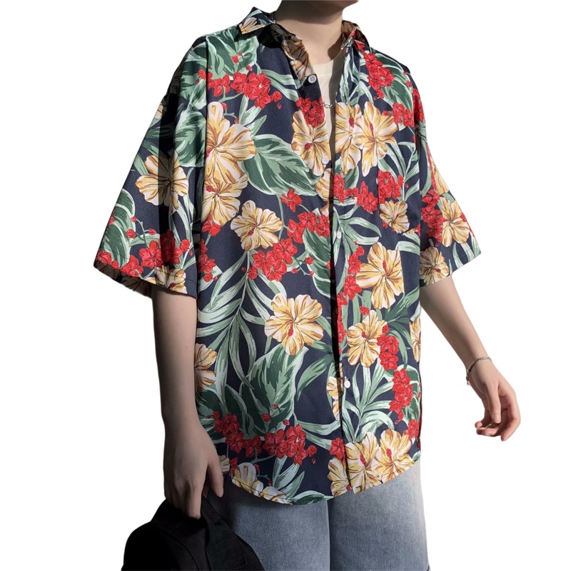 Vintage Hawaiian Floral Shirt - Camisa de manga curta retrô floral