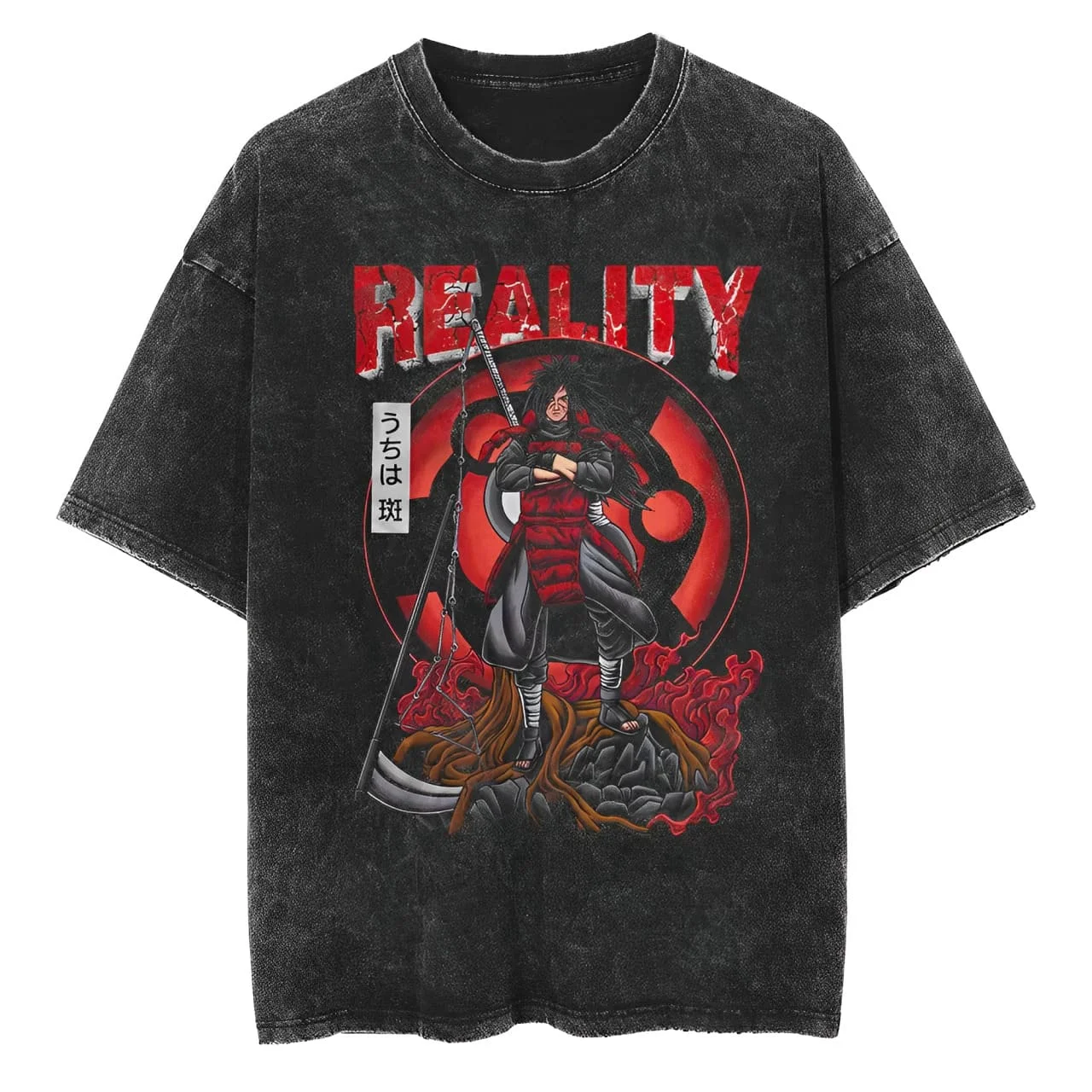 Acid Wash Vintage Graphic T Shirt - Camiseta Madara Uchiha Naruto Masculina Acid