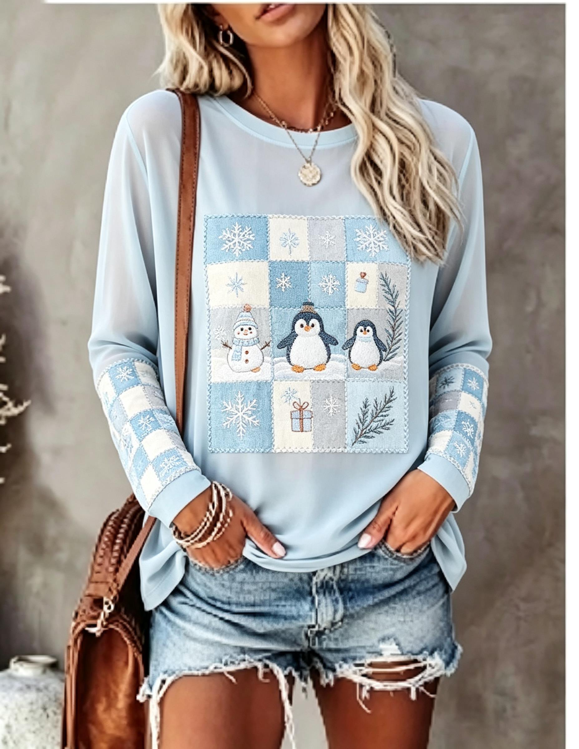 T-Shirts - Camiseta de manga comprida para mulher,