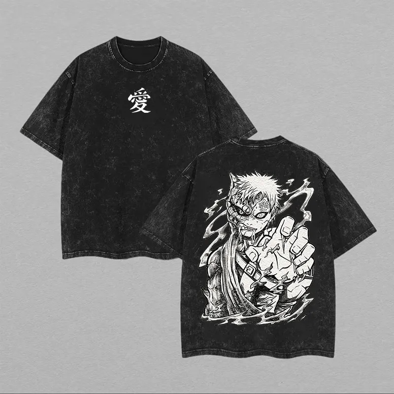 Acid Wash Vintage Graphic T Shirt - Camiseta Naruto Gaara Love Shukaku Vintage