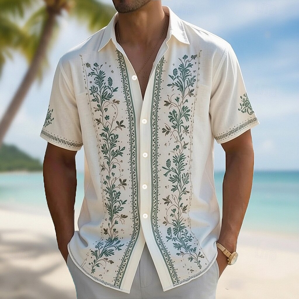 Vintage Hawaiian Floral Shirt - Camisa Havaiana Masculina com Gola Dobrável