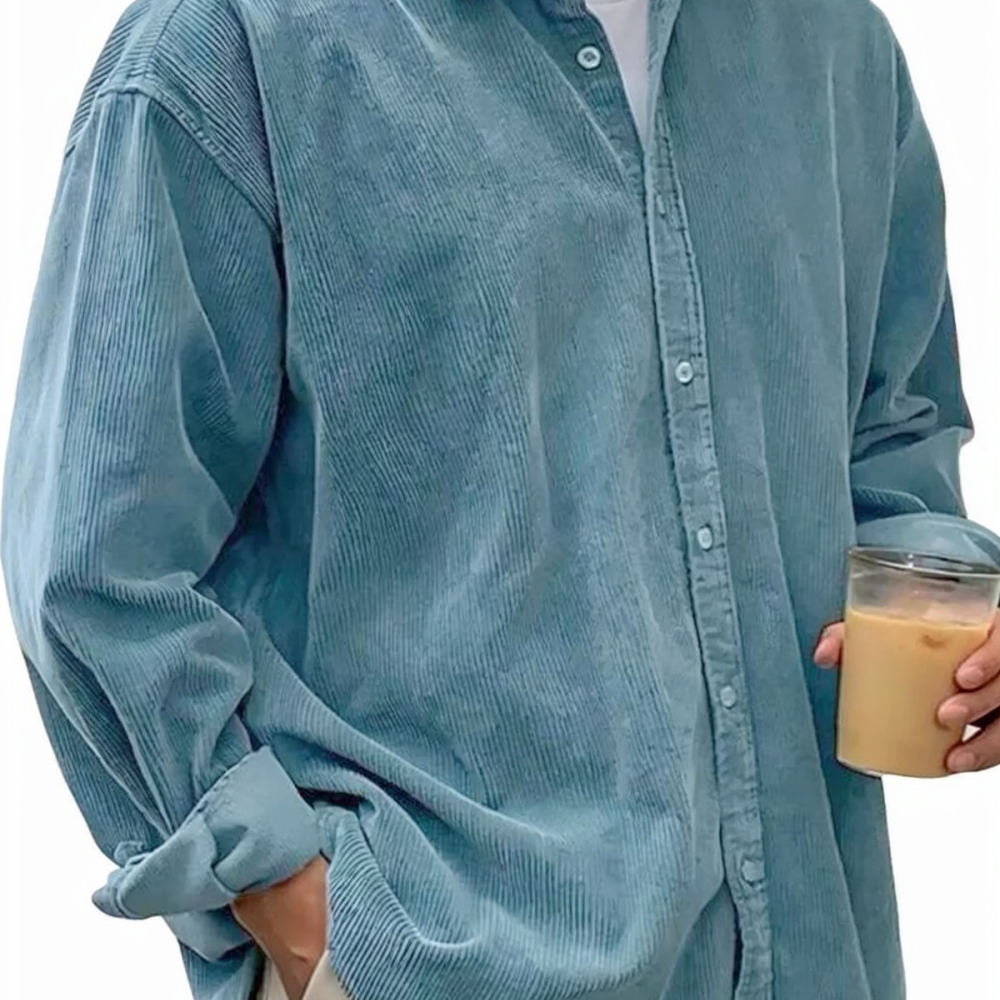 Camisas de veludo cotelê mascu - Corduroy Button Up Shirt Men avaliação e preço