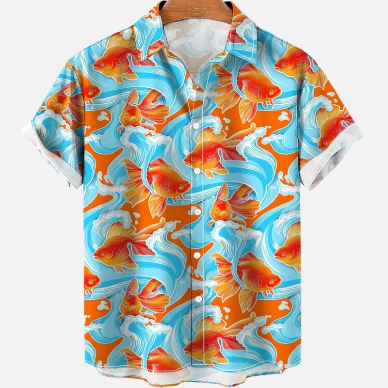 Verão floral koi peixe camisa  - Vintage Hawaiian Floral Shirt avaliação e preço