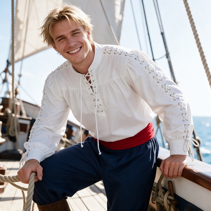 Camisa Medieval Pirata Masculi - Medieval Gothic Lace Up Pirate Shirt avaliação e preço