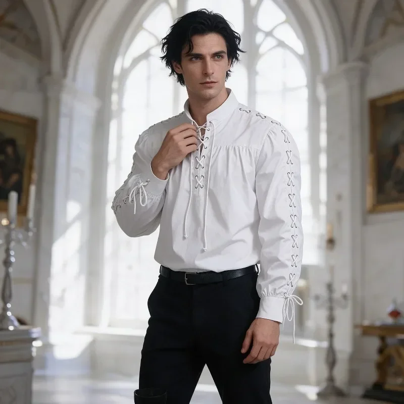 Camisa Pirata Medieval Masculi - Medieval Gothic Lace Up Pirate Shirt avaliação e preço